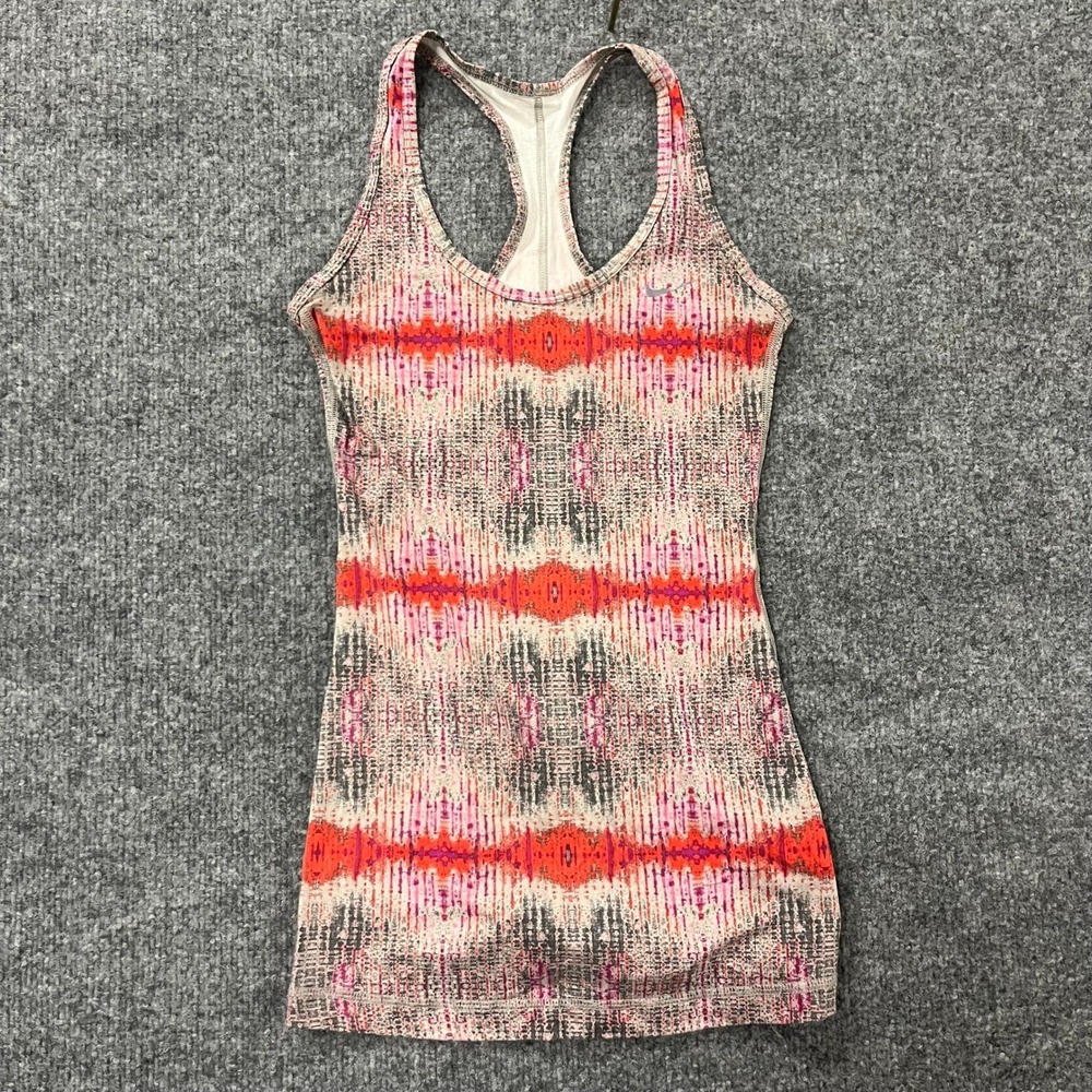 Nike Tank Top Womens Size XS Pink Orange Abstract Print Racerback Athletic Gym
